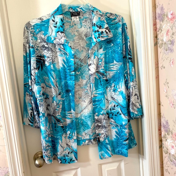 Southern Lady Tops Southern Lady Blue Floral Spring Jacket 2x